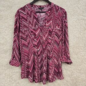 Cocomo Womens Tunic Blouse Chevron Animal Print Stretch Size 1X Boho Layered